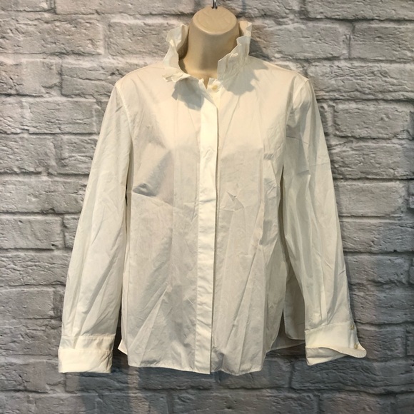 Akris Punto Women's US 10 Ruffled Turtleneck Blouse Top- Cream - Picture 2 of 13